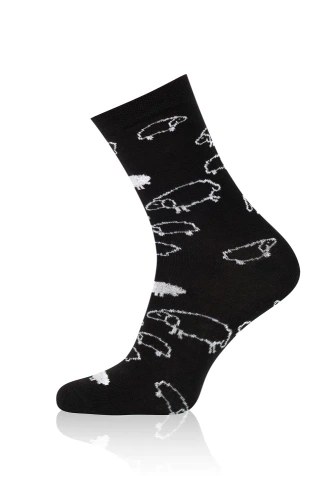 Calze lunghe Wito S182D - nere con motivo a pecora Moda italiana