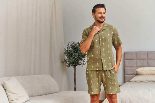 Pigiama uomo Doctor Nap 7417 mussola cotone – camicia e shorts oliva