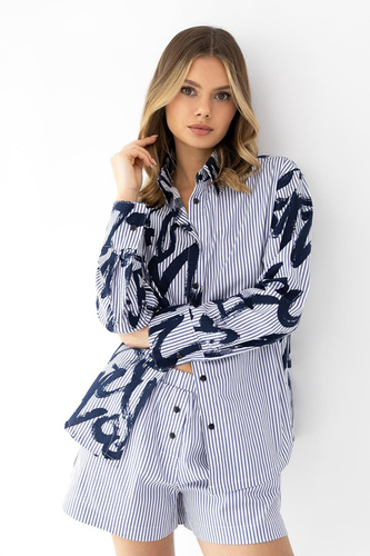 Pigiama donna Hallie cotone righe bottoni manica lunga comodo