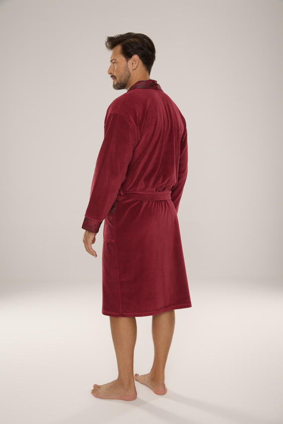 868 Nobile accappatoio da uomo in velluto De Lafense- elegante, morbido, di qualità, bordeaux