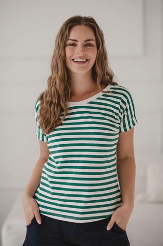 Camicetta da gravidanza e allattamento Two Ways | Manica corta, confortevole Milk&Love a righe verdi e bianche
