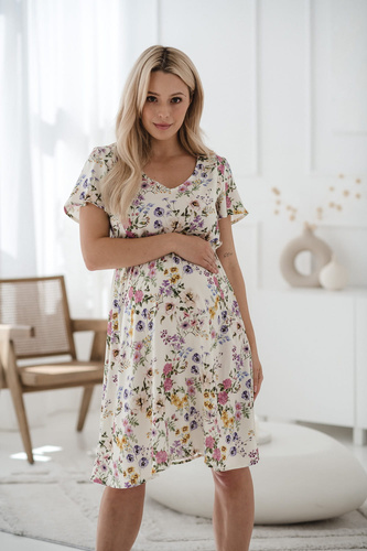 Lovely Dress abito premaman e da allattamento a manica corta Milk&Love crema floreale