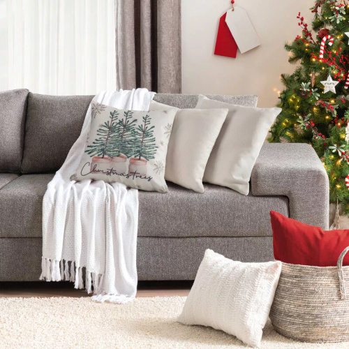 Chp 223 Eurofirany Federa di Natale - crema con alberi di Natale verdi, decorativa