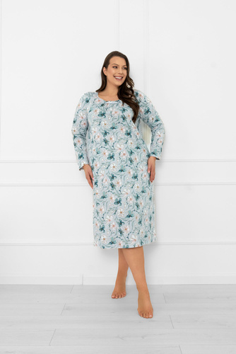 Camicia da notte da donna Sekwoja - cotone, manica lunga, fantasia floreale Moda italiana