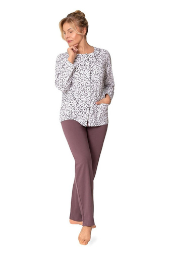 Maria III 202 Martel Pigiama da donna Plum 35- 100% Cotone | Senza bottoni | Manica lunga e pantaloni lunghi | Comfort Premium per tutto l'anno