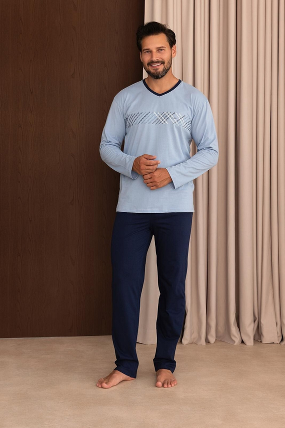 Pigiama uomo Regina 6010 100% cotone manica lunga comoda per tutto l'anno blu