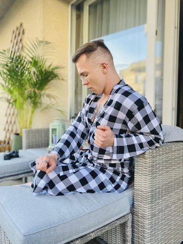 338 Vestaglia da uomo/donna in crêpe De Lafense - bianco/nero