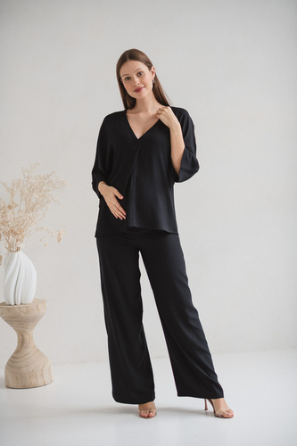 Mamafullness Camicetta da gravidanza per l'allattamento Milk&Love nero- viscosa, manica 3/4, oversize