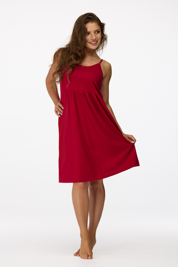 no. 26 Camicia da notte gravidanza Senizo maroon 100% cotone, cerniera allattamento, spalline