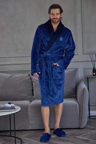 Accappatoio Uomo L&L 2662 Clever Morbido Caldo con Colletto a Sciarpa Blu