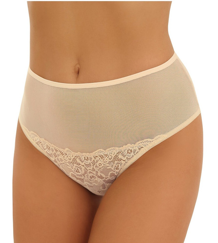 Slip da donna Emili Sela in pizzo e rete con ampie fasce laterali beige