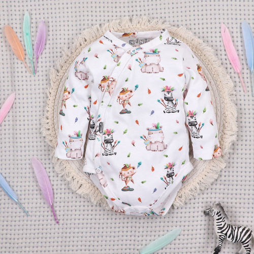 ABN-5531 Nini Happy Animals, body a busta in cotone biologico per neonati - chiusure senza nichel, 100% sicurezza