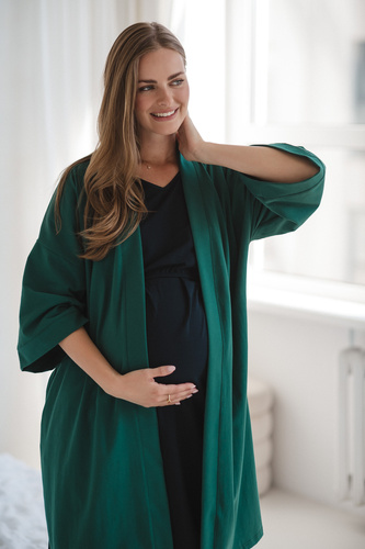 Milk&Love vestaglia premaman verde bottiglia - cotone con elastan, confortevole, manica 7/8