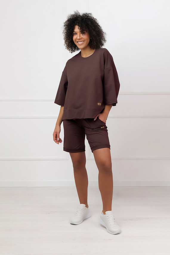 Felpa Kaori Italian Fashion 3/4 manica cotone elastan - marrone