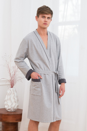 Gabriel Accappatoio da uomo con tasche Moda italiana- melange/grafite
