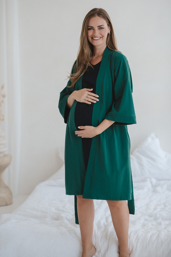 Milk&Love vestaglia premaman verde bottiglia - cotone con elastan, confortevole, manica 7/8