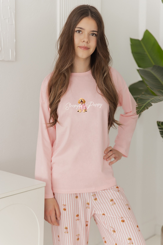 Pigiama bambina Taro 3677 Nola rosa 100% cotone manica lunga