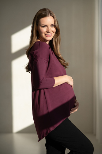 Mommy Tunica maternità e allattamento Mauve Wine Milk&Love - blusa oversize con cerniere nascoste, cotone Oeko-Tex
