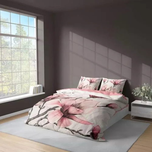5433 Una biancheria da letto in microfibra 3D con fiori di magnolia in polvere - Detexpol