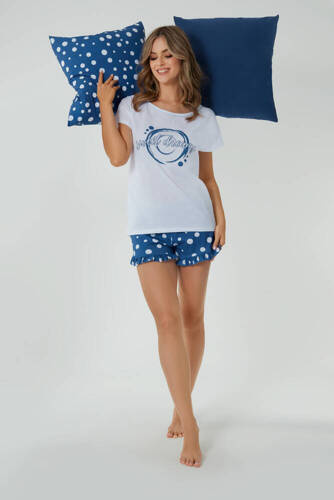 Raba Pigiama da donna a maniche corte, pantaloncini Moda italiana - stampa bianco/blu