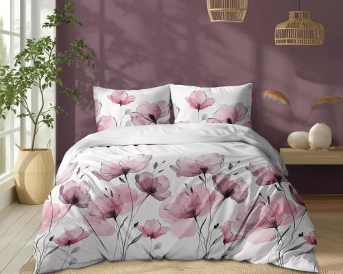5496 B Biancheria da letto in cotone bianco con fiori rosa acquerellati Naturalis- Detexpol