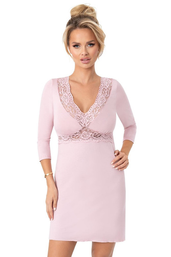 Camicia da notte Donna Margo rosa cipria - viscosa, pizzo, manica 3/4, lunghezza prima del ginocchio