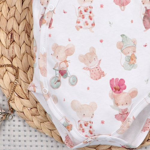 Body neonato Nini Little Mouse cotone biologico incrociato manica corta delicato