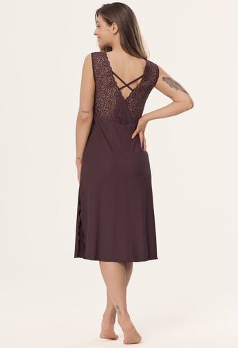 Camicia da notte Petra KM29 mefemi by Nipplex marrone con pizzo e viscosa