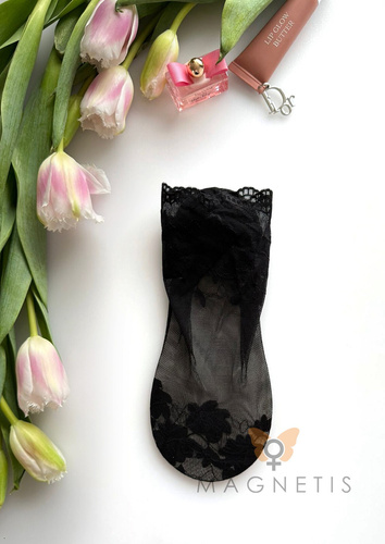 Calzini donna in pizzo Magnetis GC-251133 con motivo floreale e suola in cotone black