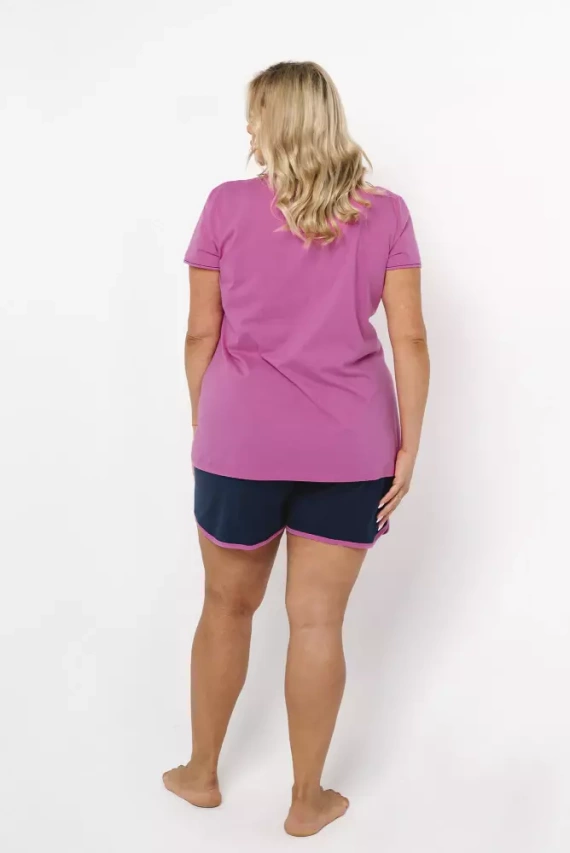 Ontega Pigiama donna manica corta, pantaloncini Moda Italiana- amaranto/blu scuro