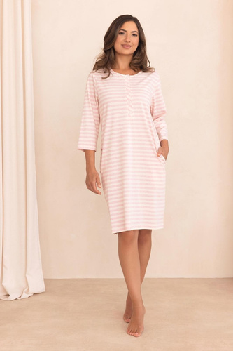 Camicia da notte donna Regina 2009 100% cotone con bottoni manica 7/8 rosa