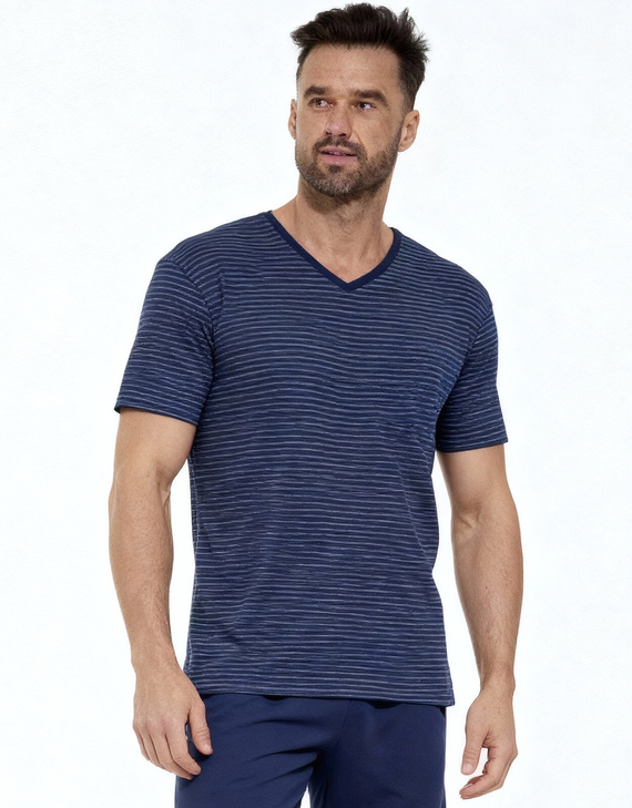 330/50 Various Cornette Pyjamas - Pigiama da uomo in cotone con camicia a righe e pantaloncini tinta unita