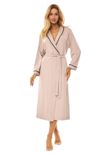 2506 Accappatoio lungo da donna in viscosa L&L beige - leggero e traspirante