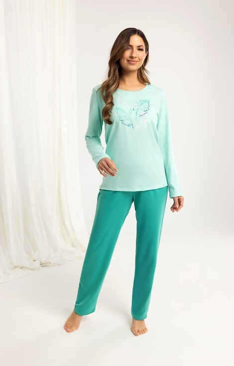 705 Pigiama da donna verde Regina - cotone, manica lunga, pantaloni lunghi