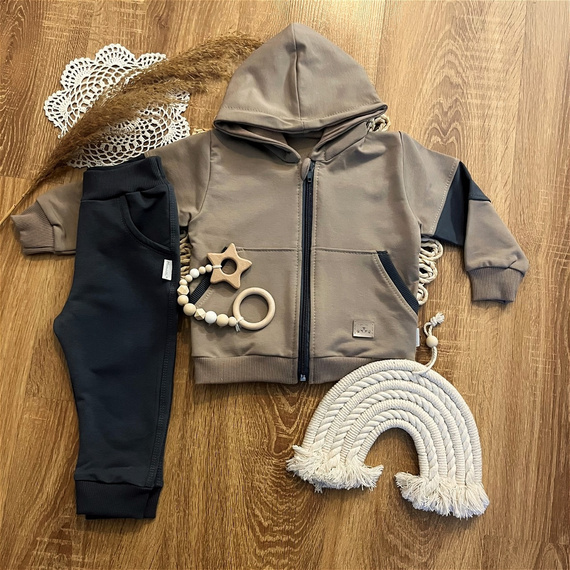 Tuta Mamatti da bambino DR08 Merry Christmas - marrone, top e pantaloni con zip e tasche