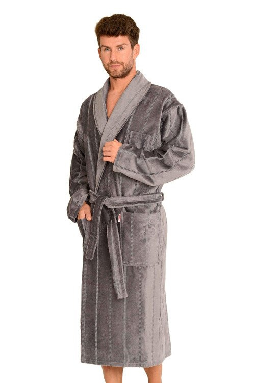 803 / 819 Vestaglia da uomo in spugna Twin Forex - grigio a righe (cinture grigie)