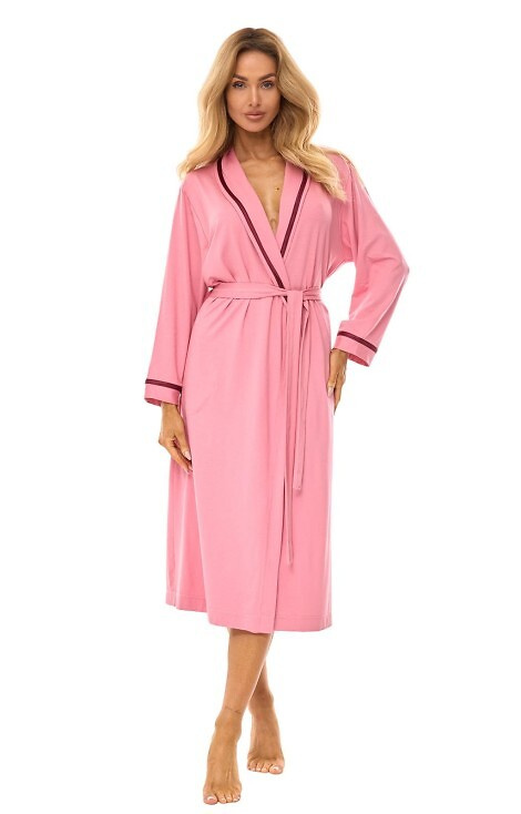 2506 Vestaglia lunga da donna in viscosa L&L rosa - leggera e traspirante