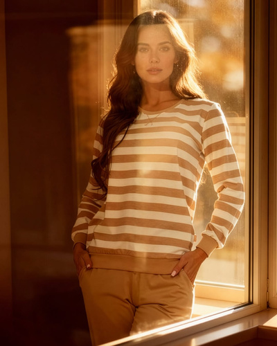 635/467 Pigiama donna Cornette Molly 2 | Cotone, ecrù a righe - senza pantaloni con tasche