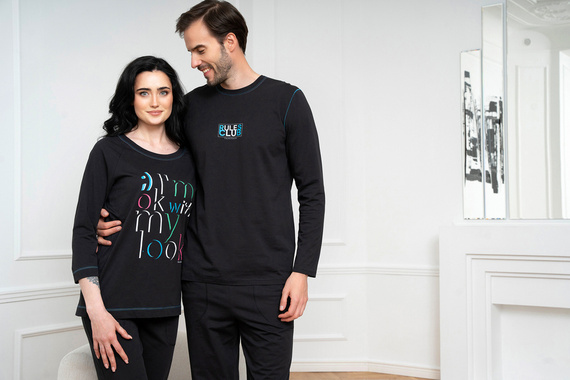 Olza Pigiama da donna manica 3/4, pantalone 3/4 Moda italiana - nero