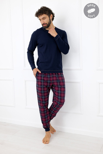 Italian Fashion Brajan Pigiama uomo Mega Soft pantaloni lunghi a quadri blu scuro