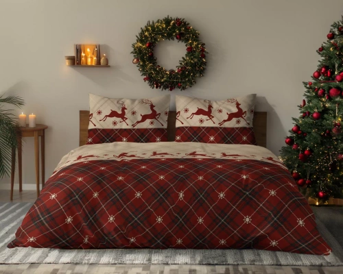 Biancheria da letto Detexpol 6056 A Renne natalizie beige rossa 100% cotone