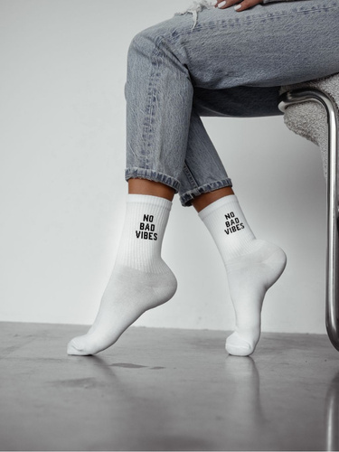 0200.197 No Bad Vibes - calze di cotone da donna Milena, bianco