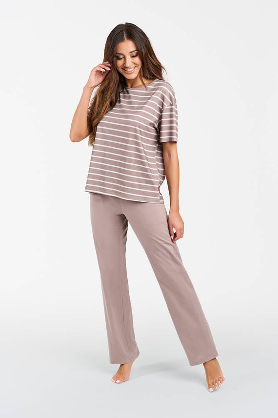 Betty Pigiama da donna manica corta, pantaloni lunghi Moda italiana - cappuccino/stampa cappuccino