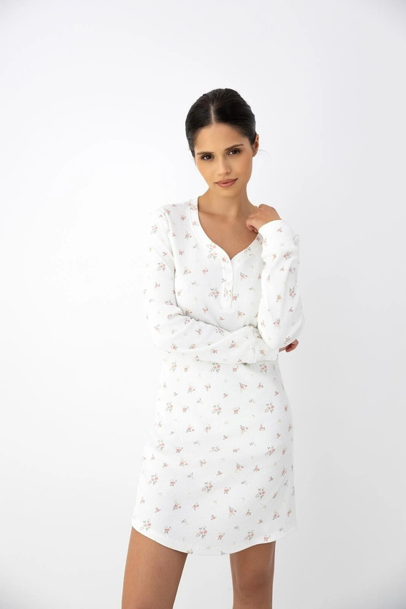 Camicia da notte donna Sensis Vida ecru in cotone con fiori manica lunga