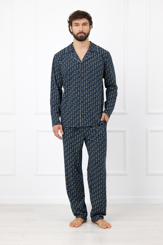 Pigiama uomo Gordo - cotone classico, polo e pantaloni con tasche Italian Fashion - melange