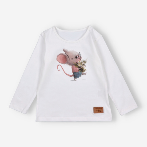 KAR-3008 Camicetta da bambina a maniche lunghe Lagarto Verde ecru - elegante, in cotone, produzione polacca