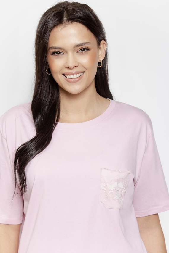 Pigiama donna 3569 Adria Taro rosa - Pigiama in cotone con tasca in pizzo, 7/8