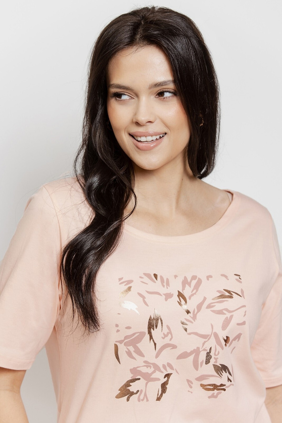 Camicia da notte Valentina 3572/3537 Taro albicocca-cotone, manica corta