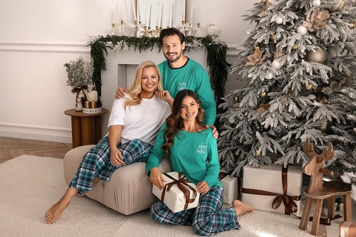 Pigiama da donna Regina 743 verde - cotone, lunghezza. manica, stampa, pantaloni a quadri
