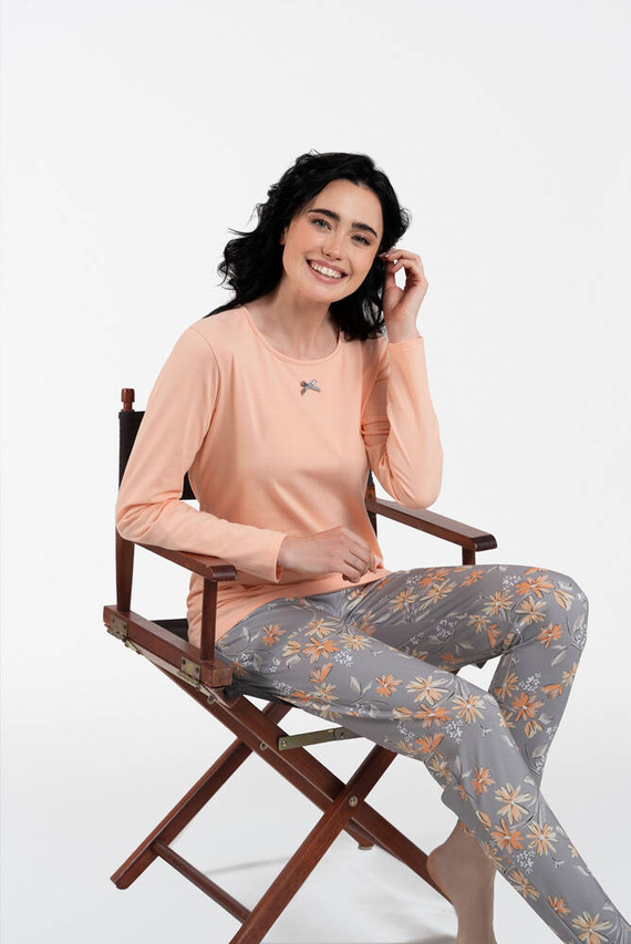 Kasali Pigiama e pantaloni a maniche lunghe da donna Moda italiana - salmone/stampa